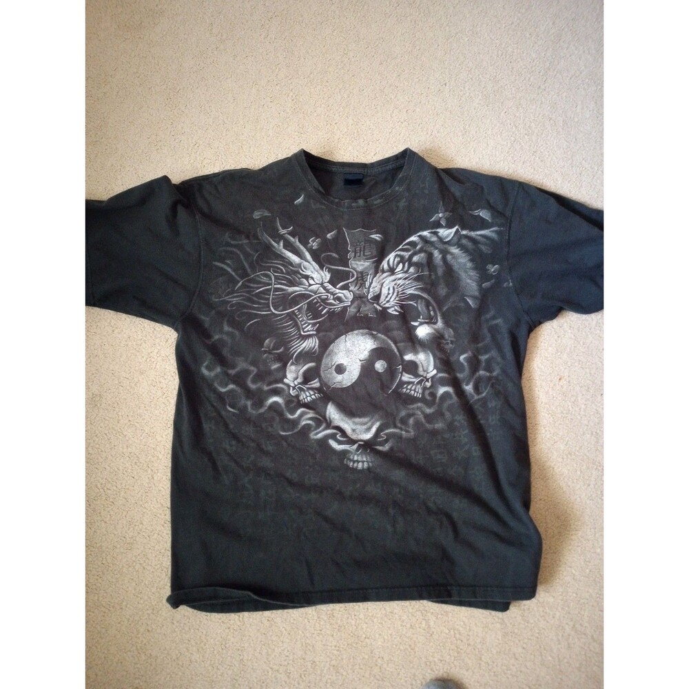 Vintage Tribal Dragon T-Shirt Men’s XL Flames Tiger Japanese Skulls Grunge Y2K